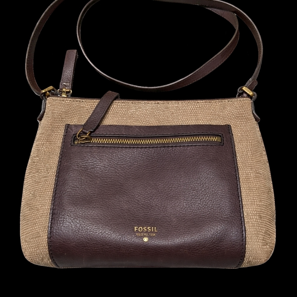 Fossil Dark Brown and Glitter Gold Crossbody Bag